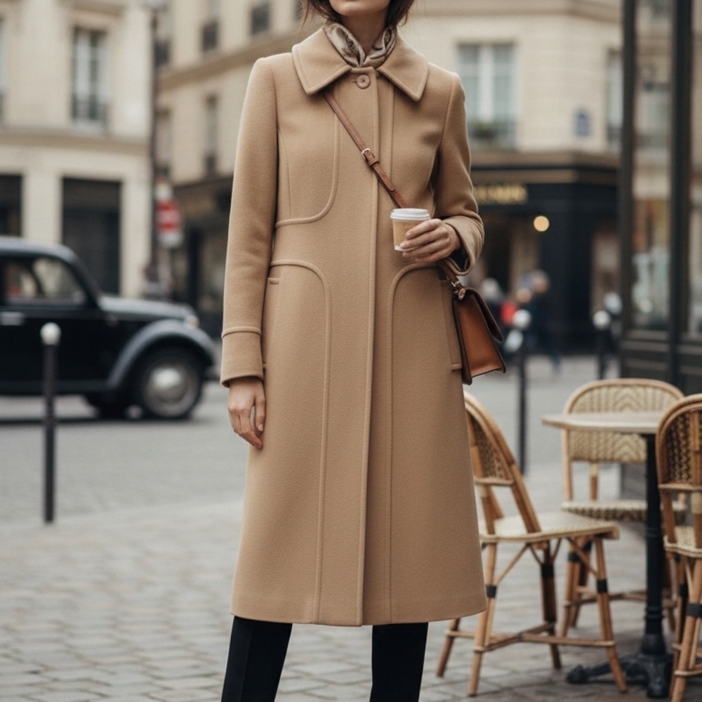Vintage Faze Paris Luxury Wool Cashmere Coat Tailored Detail Quilted Lining S-M